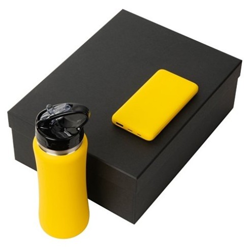 Подарочный набор с бутылкой для воды и повербанком С2, 10000 mAh, желтый