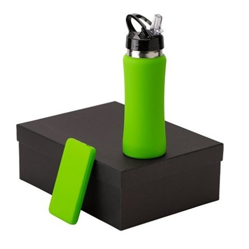 Подарочный набор с бутылкой для воды и повербанком С2, 10000 mAh, зеленое яблоко