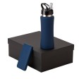 Подарочный набор с бутылкой для воды и повербанком С2, 10000 mAh, темно-синий