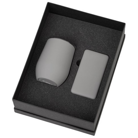 Подарочный набор с термокружкой и повербанком С2, 10000 mAh, серый