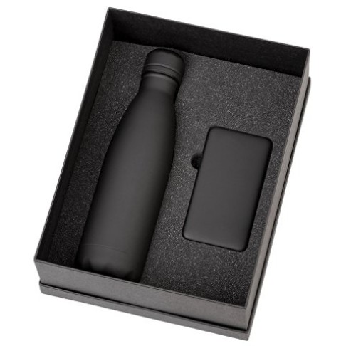 Подарочный набор с термобутылкой и повербанком С1, 5000 mAh, черный