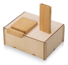 Подарочный набор с БЗУ и внешним аккумулятором «Bamboo Set», натуральный