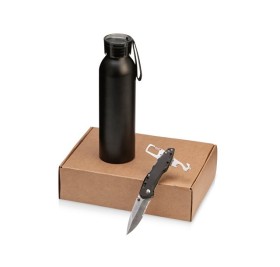 Подарочный набор с бутылкой для воды и ножом «Tourist», черный Подарочный набор с бутылкой для воды и ножом «Tourist», черный