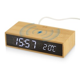 Часы настольные с беспроводной зарядкой «Index», 10 Вт, бамбук (Р)