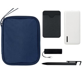 Подарочный набор с флешкой, повербанком и ручкой, темно-синий/черный