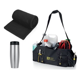 Подарочный набор с пледом, термокружкой и сумкой для инструментов, черный