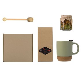 Подарочный набор с кружкой, медом и ложкой для меда, оливковый