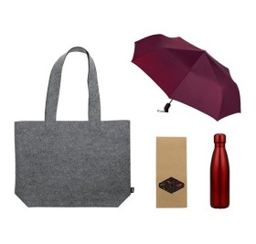 Подарочный набор с зонтом и термобутылкой в шопере, бордовый Подарочный набор с зонтом и термобутылкой в шопере, бордовый