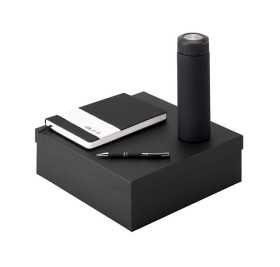 Подарочный набор с блокнотом С2, металлической ручкой и термосом, черный Подарочный набор с блокнотом С2, металлической ручкой и термосом, черный