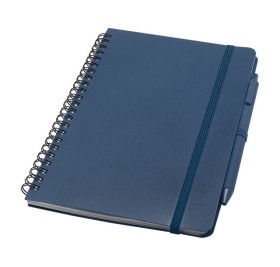 Блокнот Thalaasa формата А5 в твердой обложке из океанического пластика с шариковой ручкой - Синий