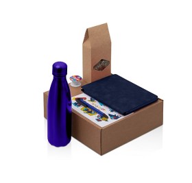 Подарочный набор с термобутылкой, блокнотом, ручкой и чаем, синий