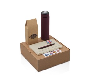 Подарочный набор с термосом, блокнотом, ручкой и чаем, бордовый