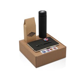 Подарочный набор с термосом, блокнотом, ручкой и чаем, черный