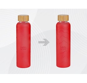 Стеклянная бутылка с бамбуковой крышкой «Foggy», 600 мл, красный, с УФ печатью