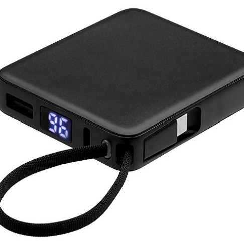 Внешний аккумулятор со встроенным кабелем USB-C «Дэнси», 5000 мАч, черный