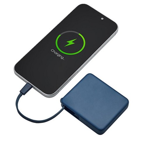 Внешний аккумулятор со встроенным кабелем USB-C «Дэнси», 5000 мАч, темно-синий
