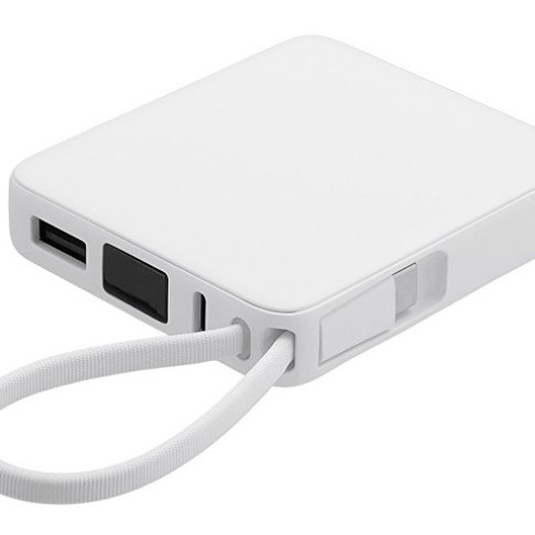 Внешний аккумулятор со встроенным кабелем USB-C «Дэнси», 5000 мАч, белый