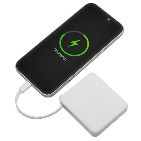 Внешний аккумулятор со встроенным кабелем USB-C «Дэнси», 5000 мАч, белый