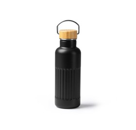 Термобутылка NOBUK из переработанной нержавеющей стали , с бамбуковой крышкой, черный