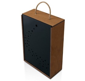 Подарочная коробка из фанеры Constellation 330х220х100 мм, фанера 6 мм, крышка на выдвижных пазах черная ЛХДФ 3 мм, бечевка