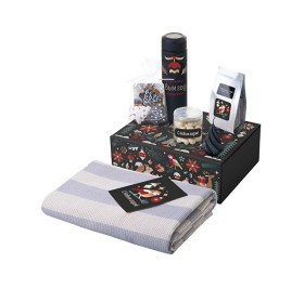 Подарочный набор c пледом, термосом, свечой и миндалем, черный