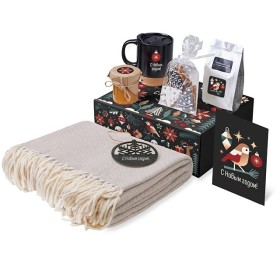 Подарочный набор c пледом, кружкой и вареньем, черный