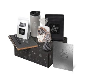 Подарочный набор c термокружкой, чаем, кофе и блокнотом, серый