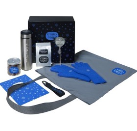 Подарочный набор с перчатками, термосом и чаем, синий