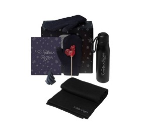 Подарочный набор с варежками, шарфом и термосом, черный