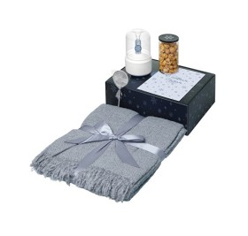 Подарочный набор с пледом, увлажнителем и попкорном, серый