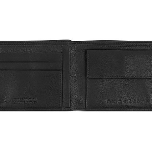 Портмоне BUGATTI ЧЕРНАЯ МАГИЯ | BLACK MAGIC, с защитой данных RFID, черное, натуральная кожа козы, 11,5х2х9 см