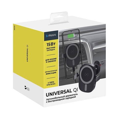 Автомобильный держатель Universal QI черный, Deppa