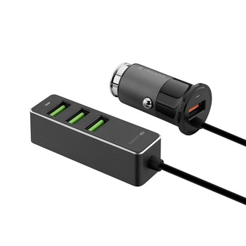 АЗУ 1 USB + 3 USB для пассажиров, QC 3.0, 7А, алюминий, графит, Deppa