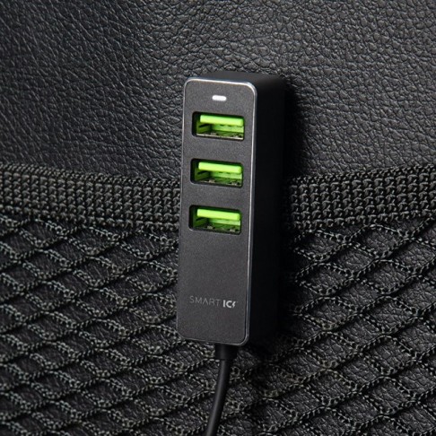 АЗУ 1 USB + 3 USB для пассажиров, QC 3.0, 7А, алюминий, графит, Deppa