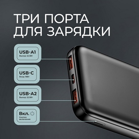 Внешний АКБ NRG Turbo V4 10000 мА-ч, дисплей, черный, Deppa