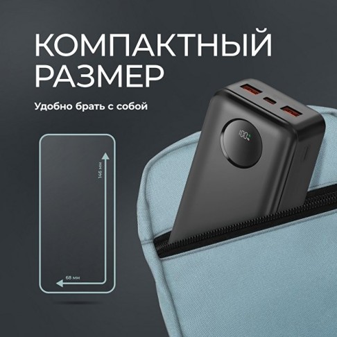 Внешний АКБ NRG Turbo V4 20000 мА-ч, дисплей, черный, Deppa