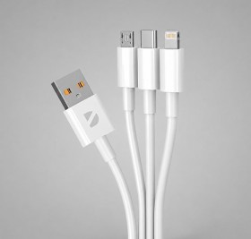 Дата-кабель 3 в 1: micro USB, USB-C, Ligthning, 1.2м, белый, Deppa
