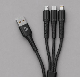 Дата-кабель Armor 3 в 1: micro USB, USB-C, Ligthning, 1.2м, черный, Deppa