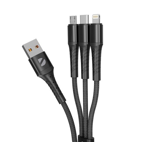 Дата-кабель Armor 3 в 1: micro USB, USB-C, Ligthning, 1.2м, черный, Deppa