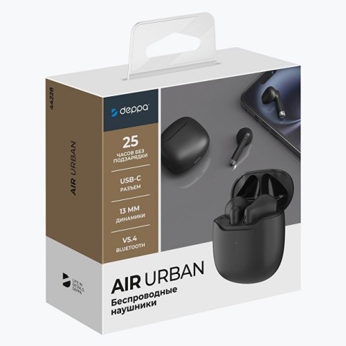 Беспроводные наушники с микрофоном Air Urban, TWS, BT 5.3, 320 мАч, черный, Deppa