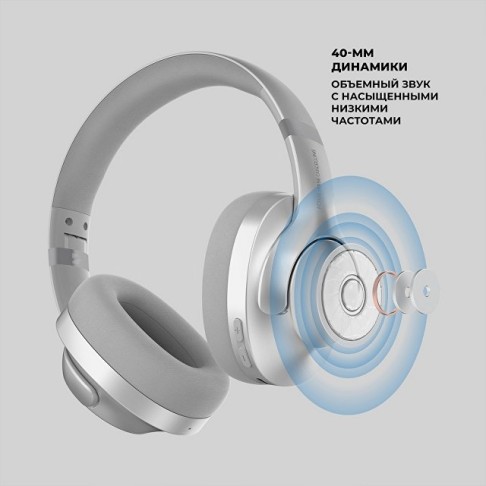 Беспроводные накладные наушники Stereo Ultra ANC, BT 5.4, ANC/ENC, 500мАч, серебристый, Deppa Беспроводные накладные наушники Stereo Ultra ANC, BT 5.4, ANC/ENC, 500мАч, серебристый, Deppa