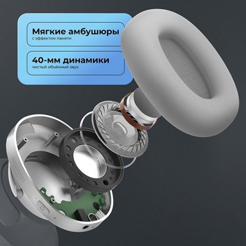 Беспроводные накладные наушники Stereo Ultra ANC, BT 5.4, ANC/ENC, 500мАч, серебристый, Deppa Беспроводные накладные наушники Stereo Ultra ANC, BT 5.4, ANC/ENC, 500мАч, серебристый, Deppa