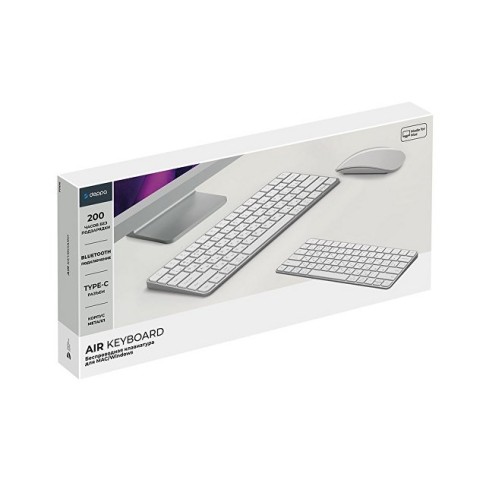 Беспроводная клавиатура Air Keyboard для MAC, Windows, 500 мАч, алюминий, белый, Deppa
