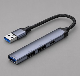 USB-хаб USB-A 3.0 + 2xUSB-A 2.0 + USB-C, серый, Deppa USB-хаб USB-A 3.0 + 2xUSB-A 2.0 + USB-C, серый, Deppa