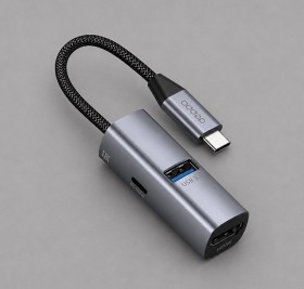 USB-хаб 3 в 1 USB-C - USB-A3.0 + USB-C PD100Вт + HDMI, серый, Deppa