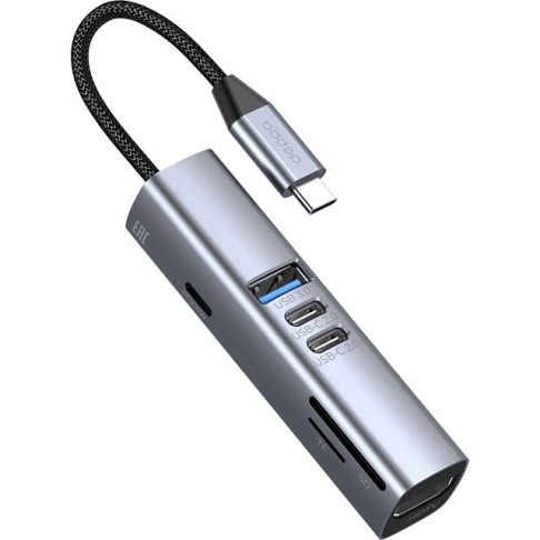 USB-хаб 7 в 1 USB-C - USB-A3.0 + 2хUSB-C + USB-C PD100Вт + HDMI + SD + microSD, серый, Deppa