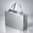 Пакет подарочный с тканевой ламинацией Сатин XL, серебристый 32×23×12 см., серебристые ручки